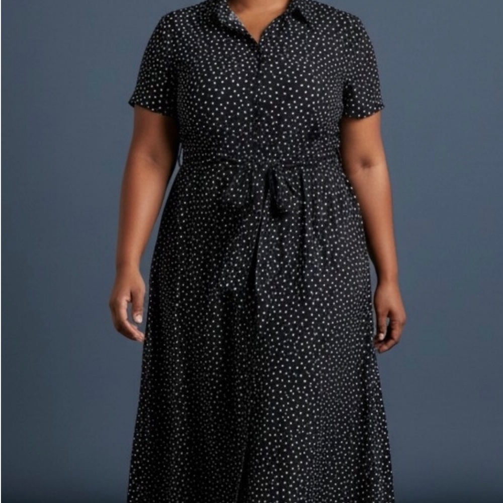 BloomChic Black and White Polka Dot Midi Shirt Dress